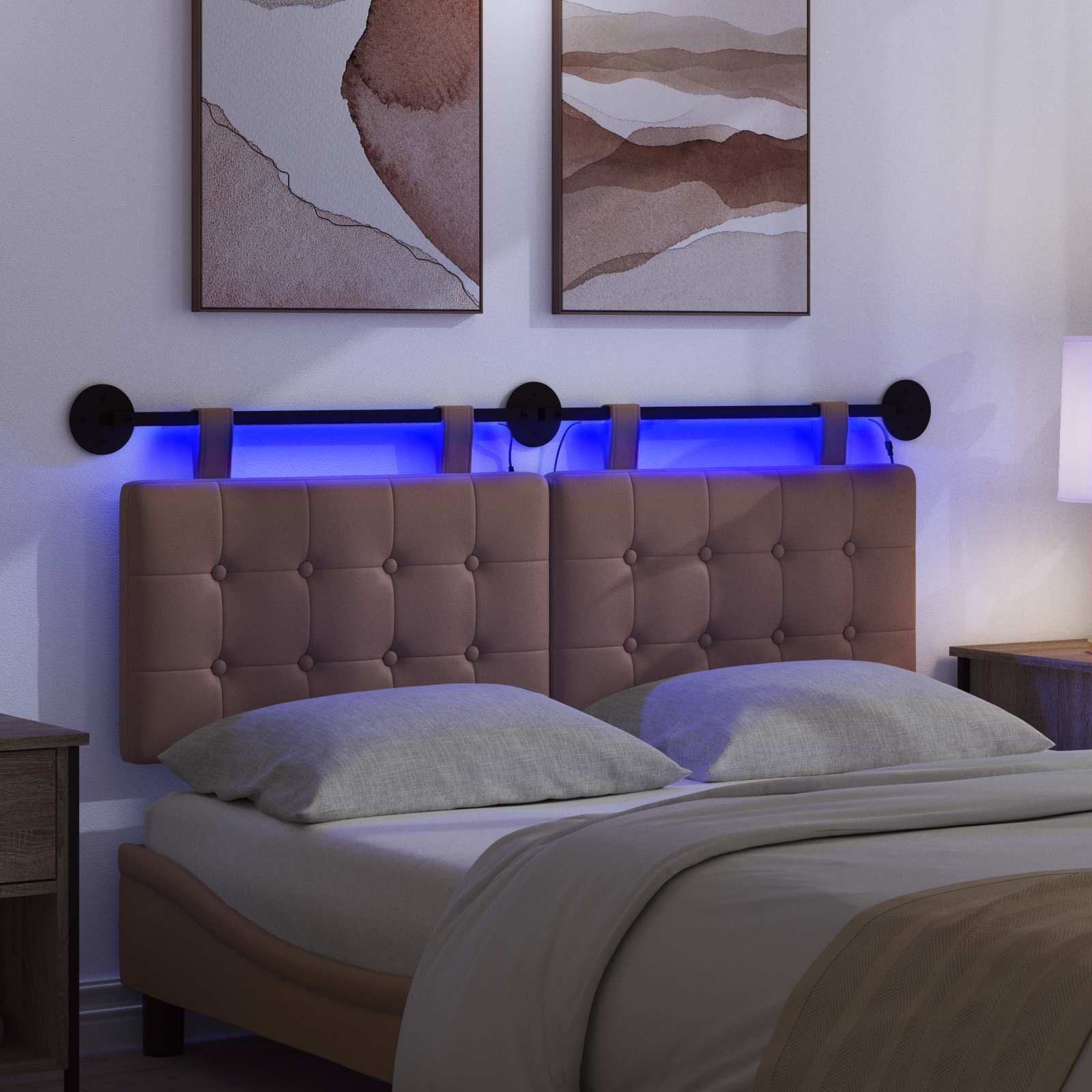 Hängendes Kopfteil Mit LED Licht Creme Kunstleder