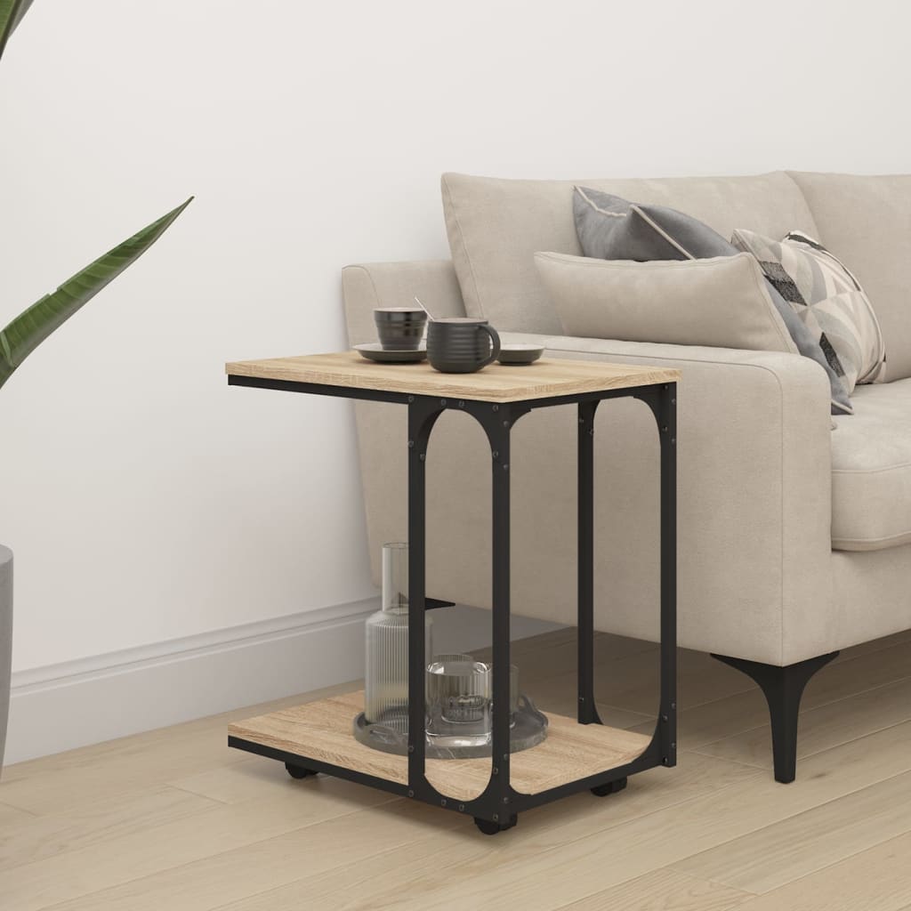 Beistelltisch mit Rollen Schwarz 50x35x55,5 cm Holzwerkstoff