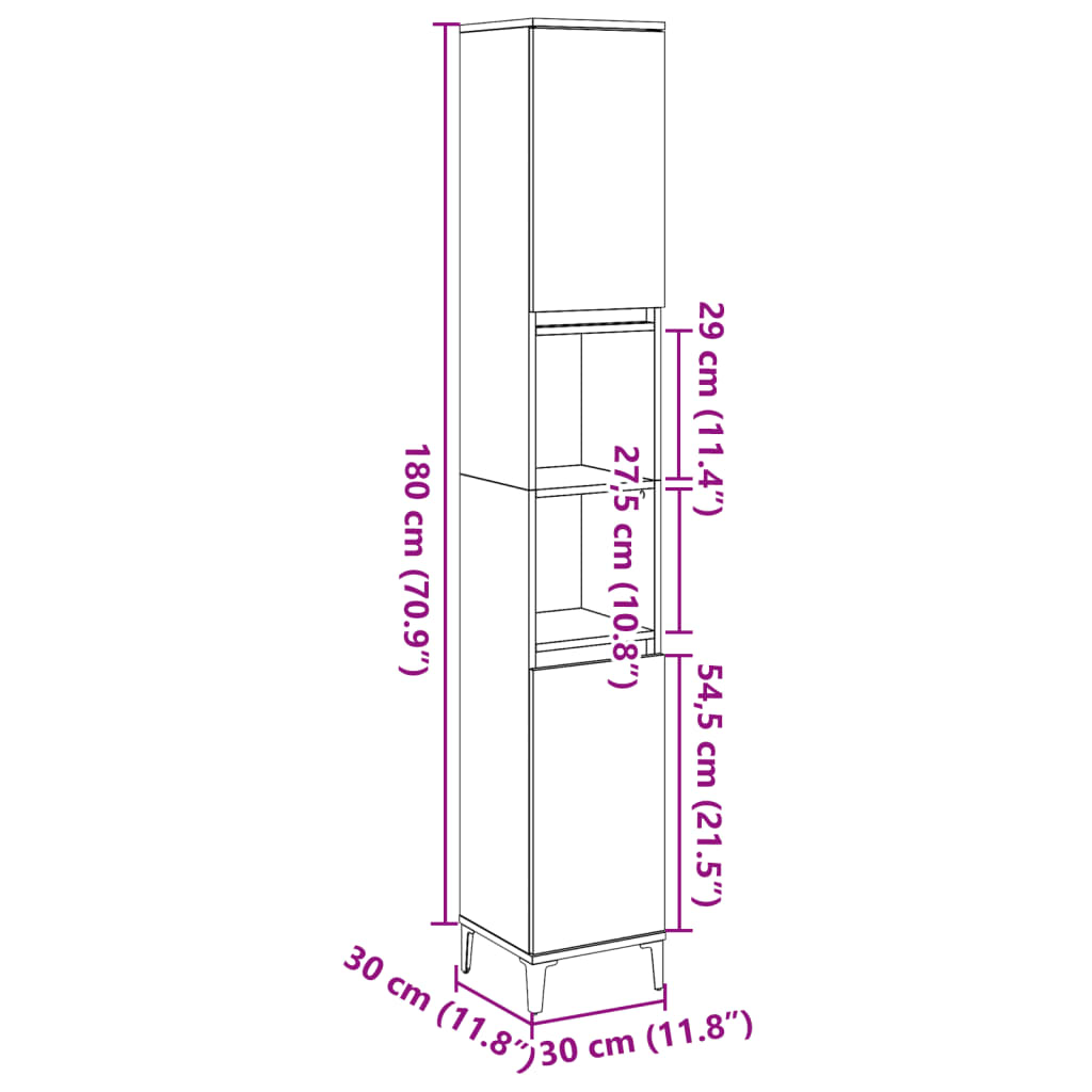Badschrank Weiß 30x30x190 cm Holzwerkstoff