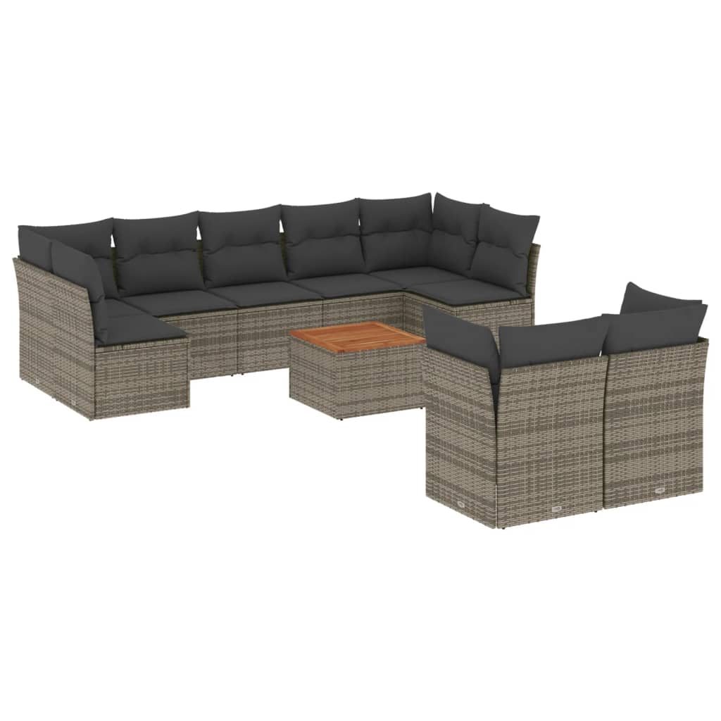 10-tlg. Garten-Sofagarnitur mit Kissen Schwarz Poly Rattan