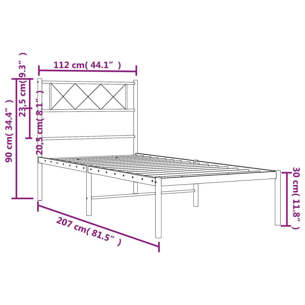 Bettgestell mit Kopfteil Metall Schwarz 100x190 cm