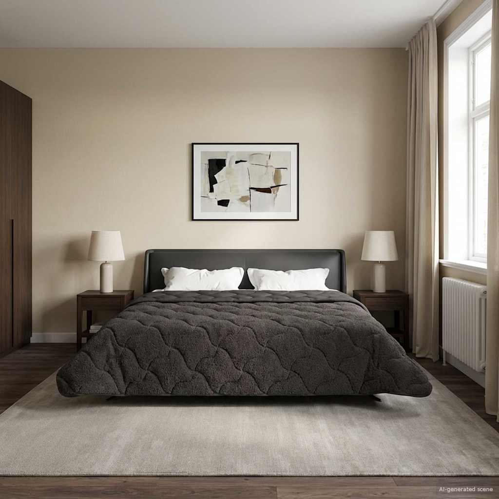 Sommerdecke Anthrazit 135 x 200 cm Mikrofaser und Teddy-Fleece