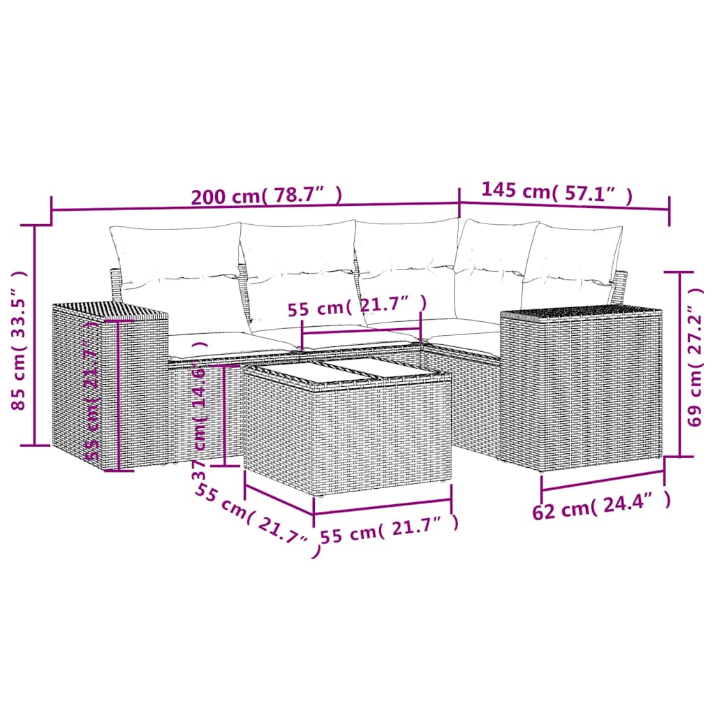 4-tlg. Garten-Sofagarnitur mit Kissen Schwarz Poly Rattan