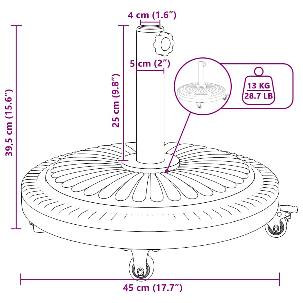 Sonnenschirmständer für Ø38/48 mm Mast 12 kg Rund