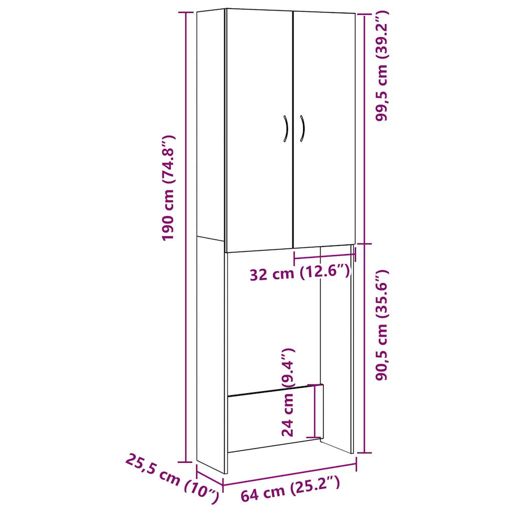 Waschmaschinenschrank Weiß 64x25,5x190 cm