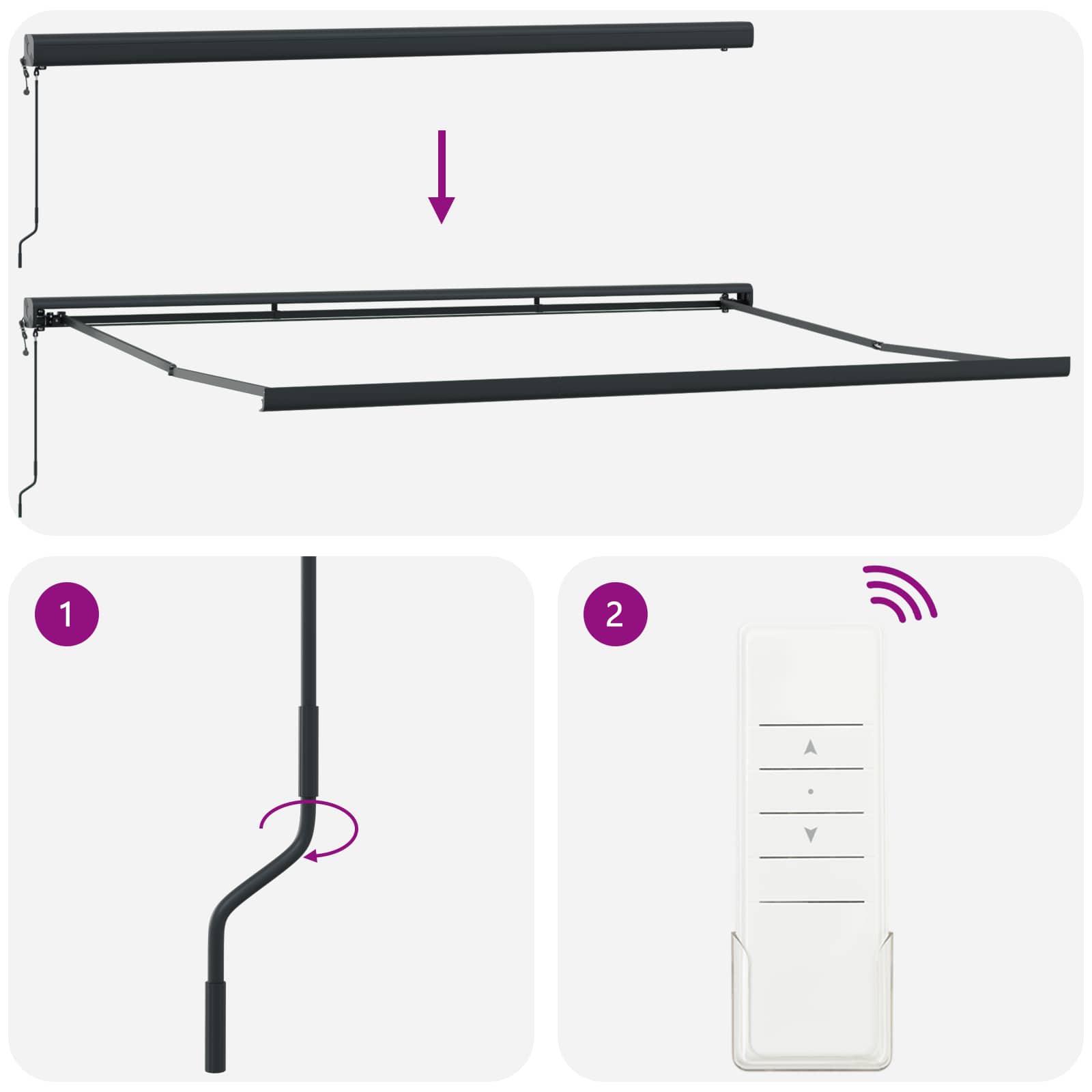 Markise Manuell Einziehbar mit LED 300x250 cm Blau und Weiß