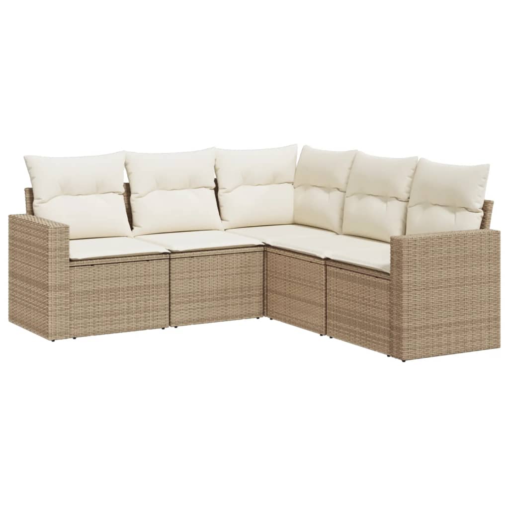 5-tlg. Garten-Sofagarnitur mit Kissen Schwarz Poly Rattan