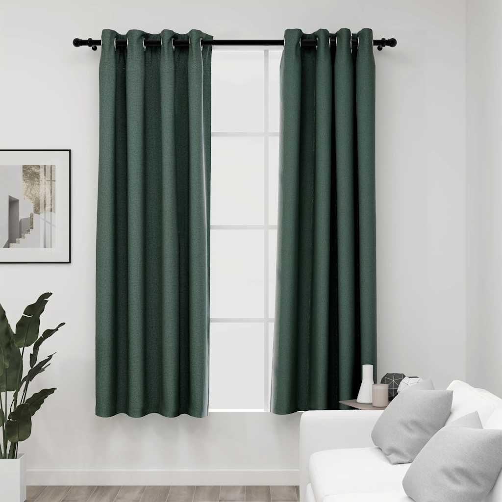 Verdunkelungsvorhänge Ösen Leinenoptik 2 Stk. Schwarz 140x175cm