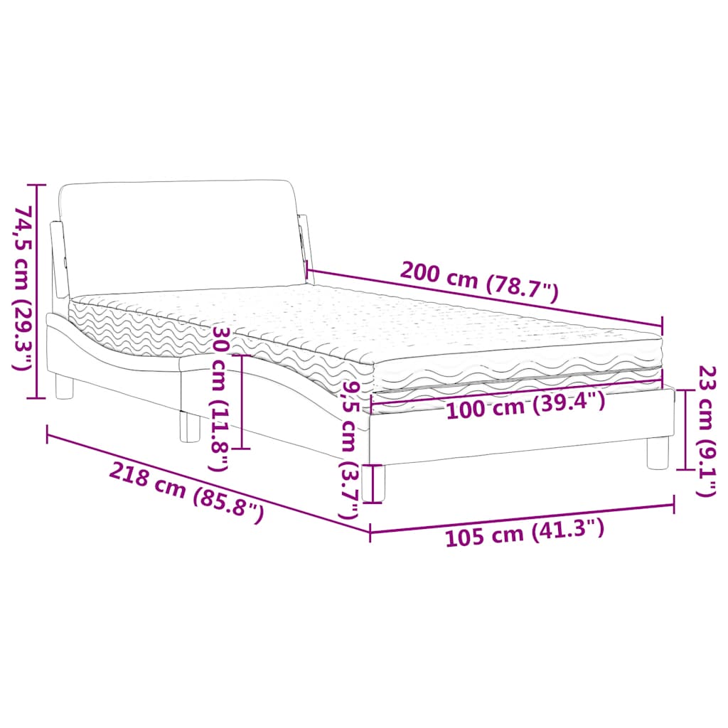 Bett mit Matratze "Dover" Hellgrau 80x200 cm Samt