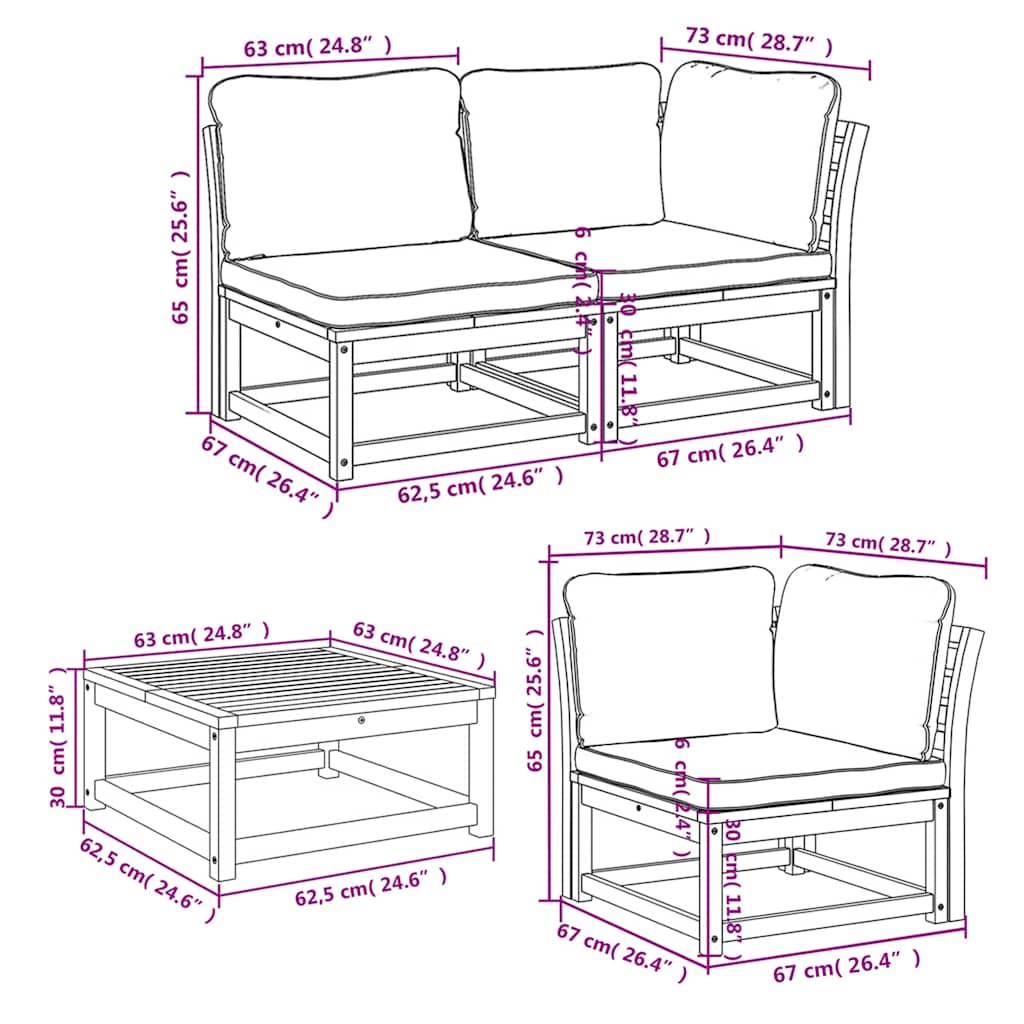 4-tlg. Garten-Lounge-Set mit Kissen Massivholz Akazie