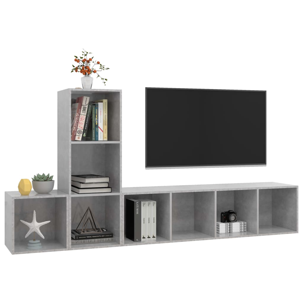 3-tlg. TV-Schrank-Set Grau Holzwerkstoff