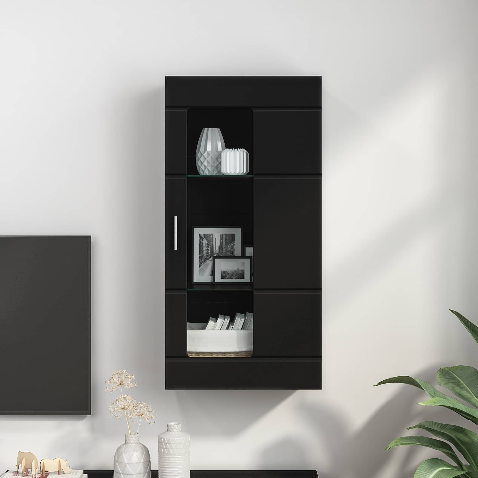 Highboard mit Regal FLORIN Weiß 60 x 35 x 182 cm Holzwerkstoff