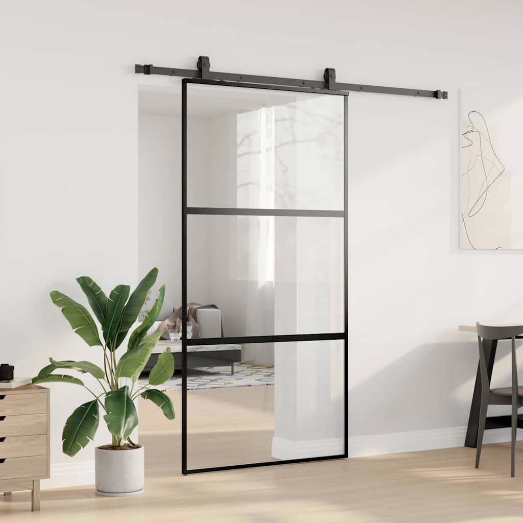 Schiebetür mit Beschlag Schwarz 76x205 cm Hartglas