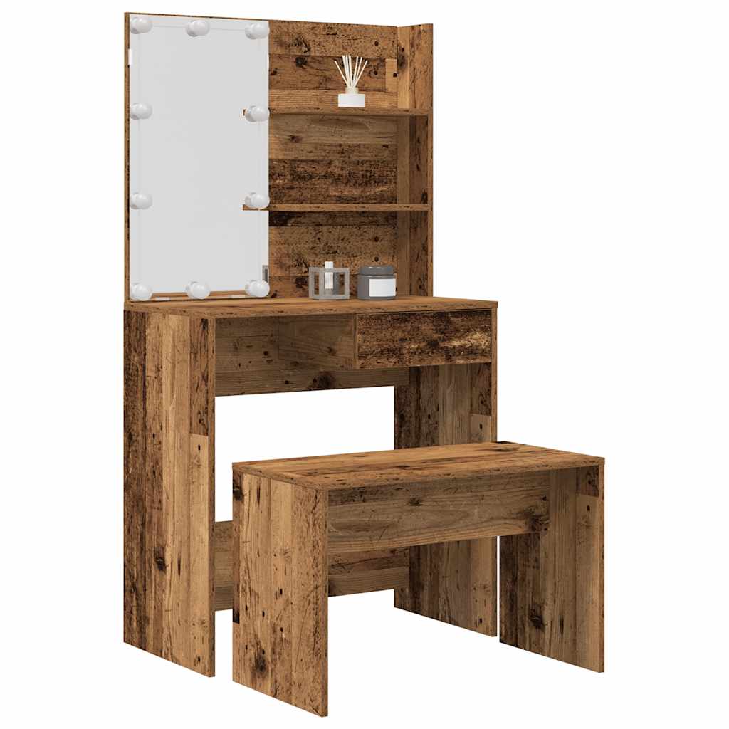 Schminktisch-Set mit LED Weiß Holzwerkstoff