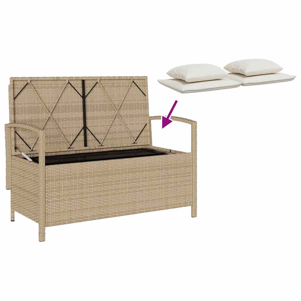 Gartenbank mit Stauraum und Kissen Schwarz Poly Rattan
