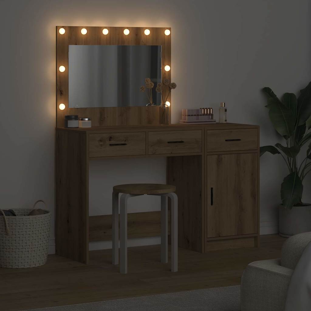 Schminktisch mit Spiegelbeleuchtung 2 pcs Weiß Holzwerkstoff