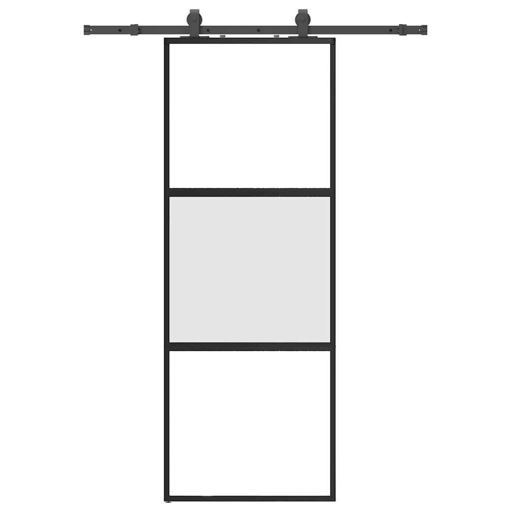 Schiebetür mit Beschlag Schwarz 76x205 cm Hartglas