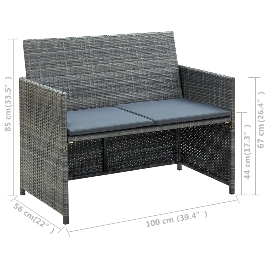 2-Sitzer-Gartensofa mit Polstern Braun Poly Rattan