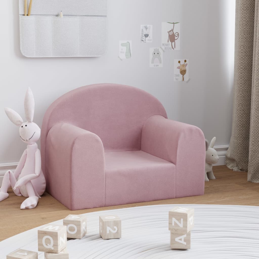 Kindersofa Hellgrau mit Sternen Weich Plüsch