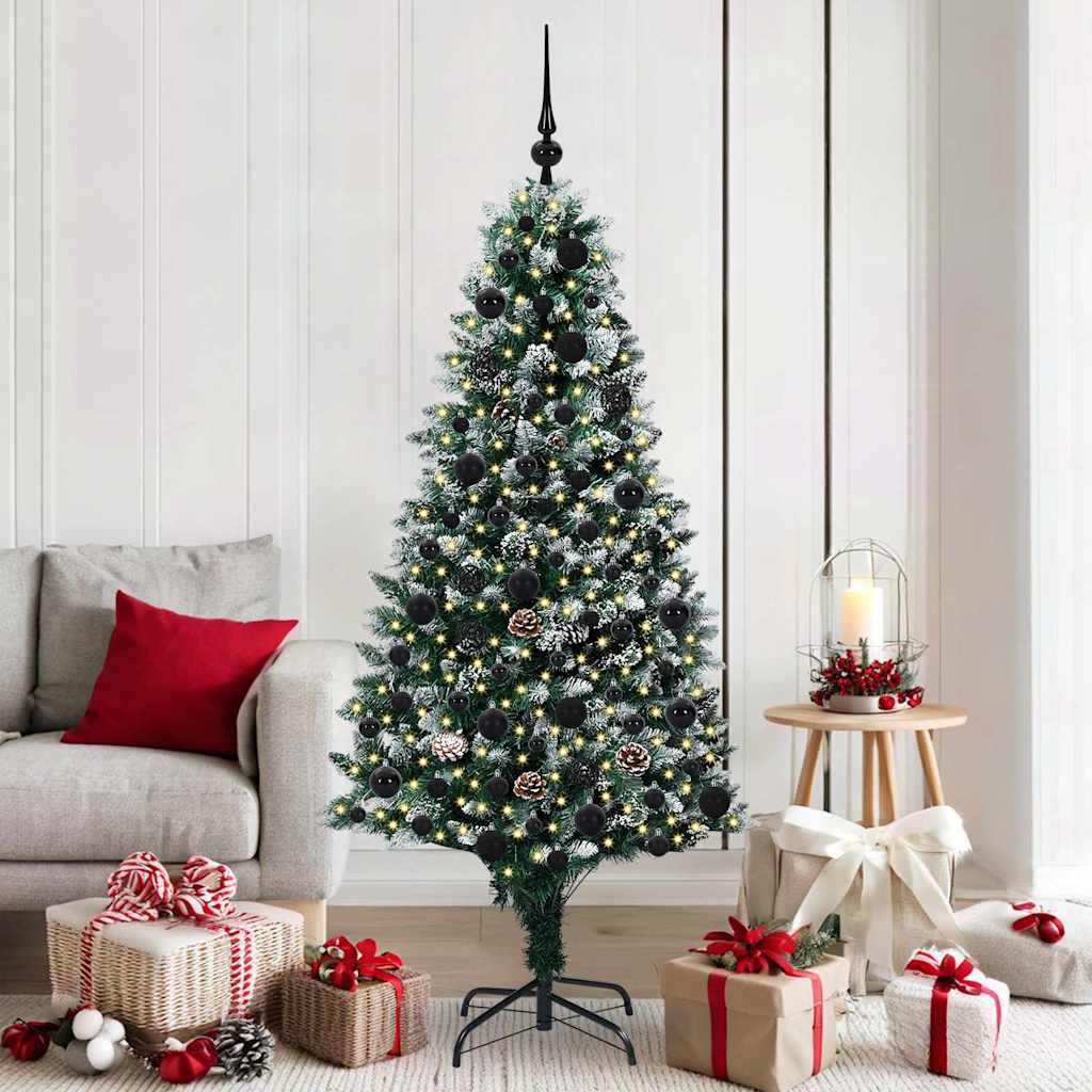 Künstlicher Weihnachtsbaum mit LEDs Kugeln Zapfen 150 cm