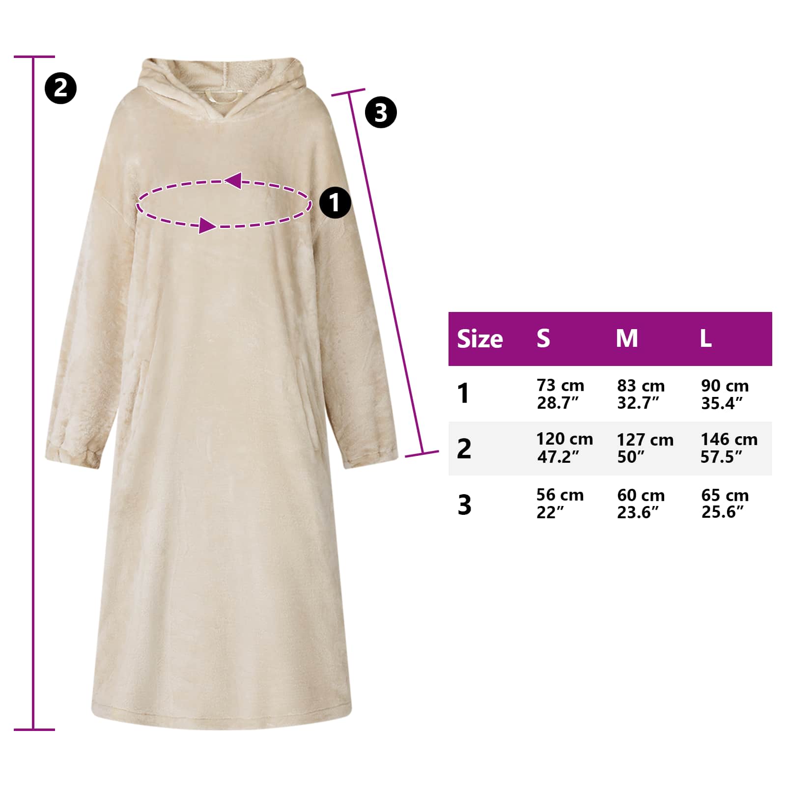 Decken-Hoodie Beige S Flanell