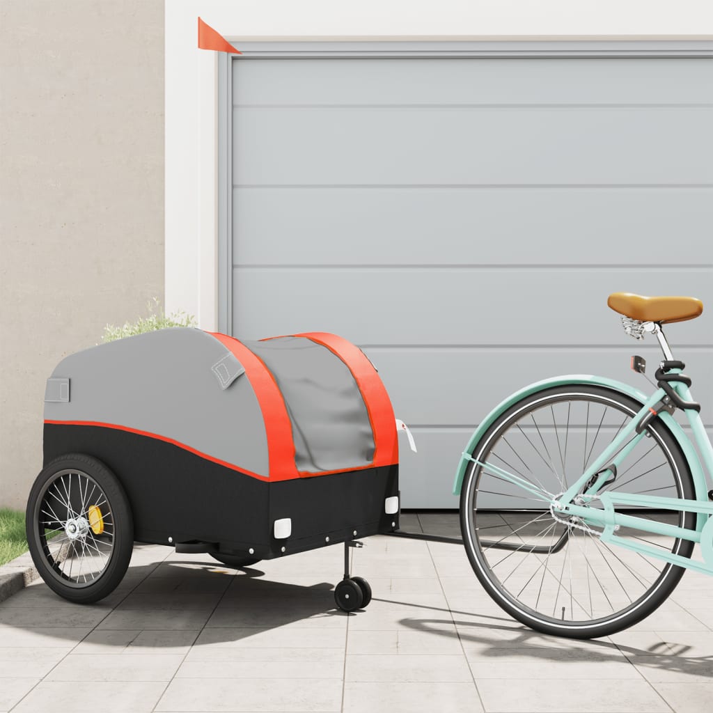 Fahrradanhänger Schwarz und Orange 30 kg Eisen