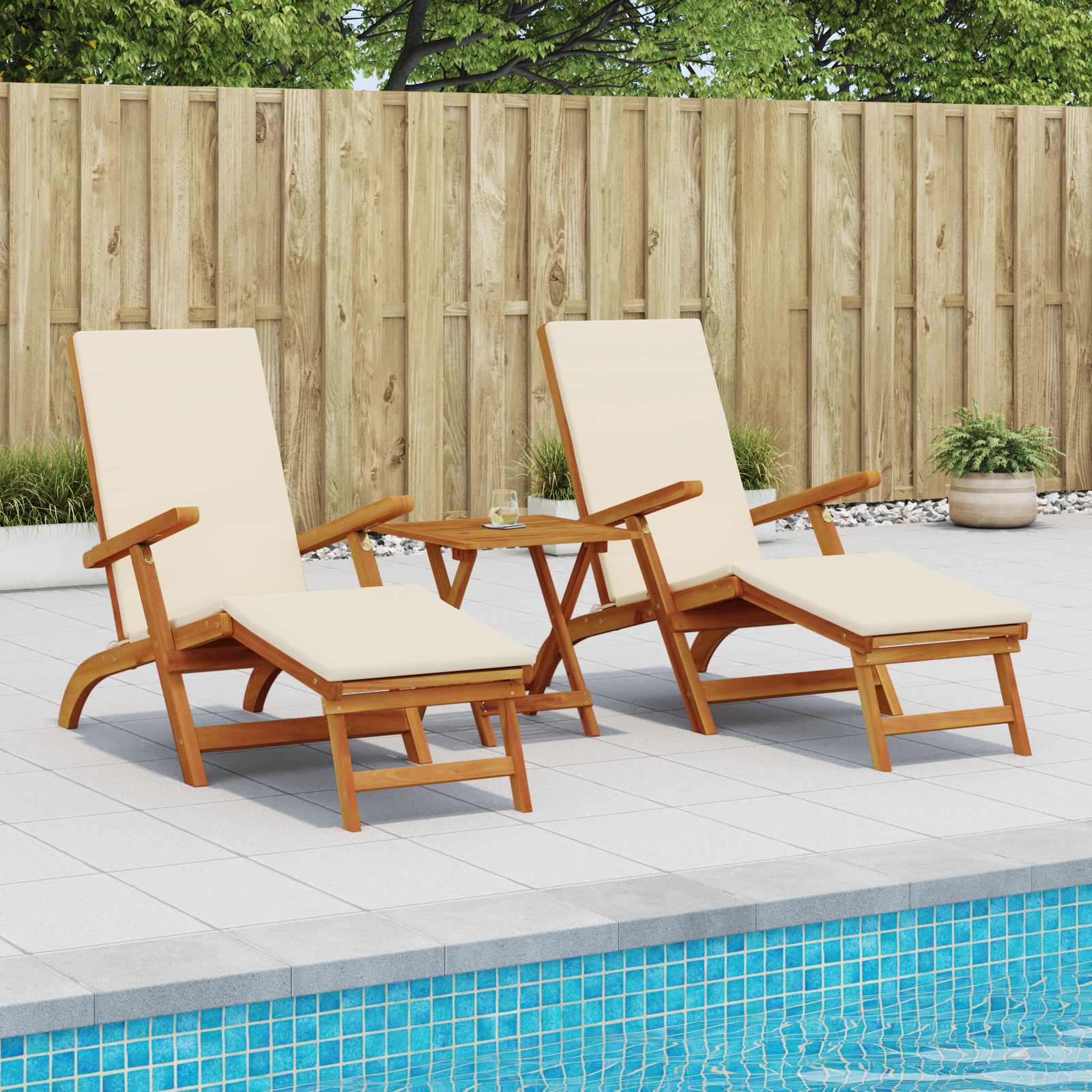 Gartenliege mit Fußteil und Tisch Massivholz Akazie