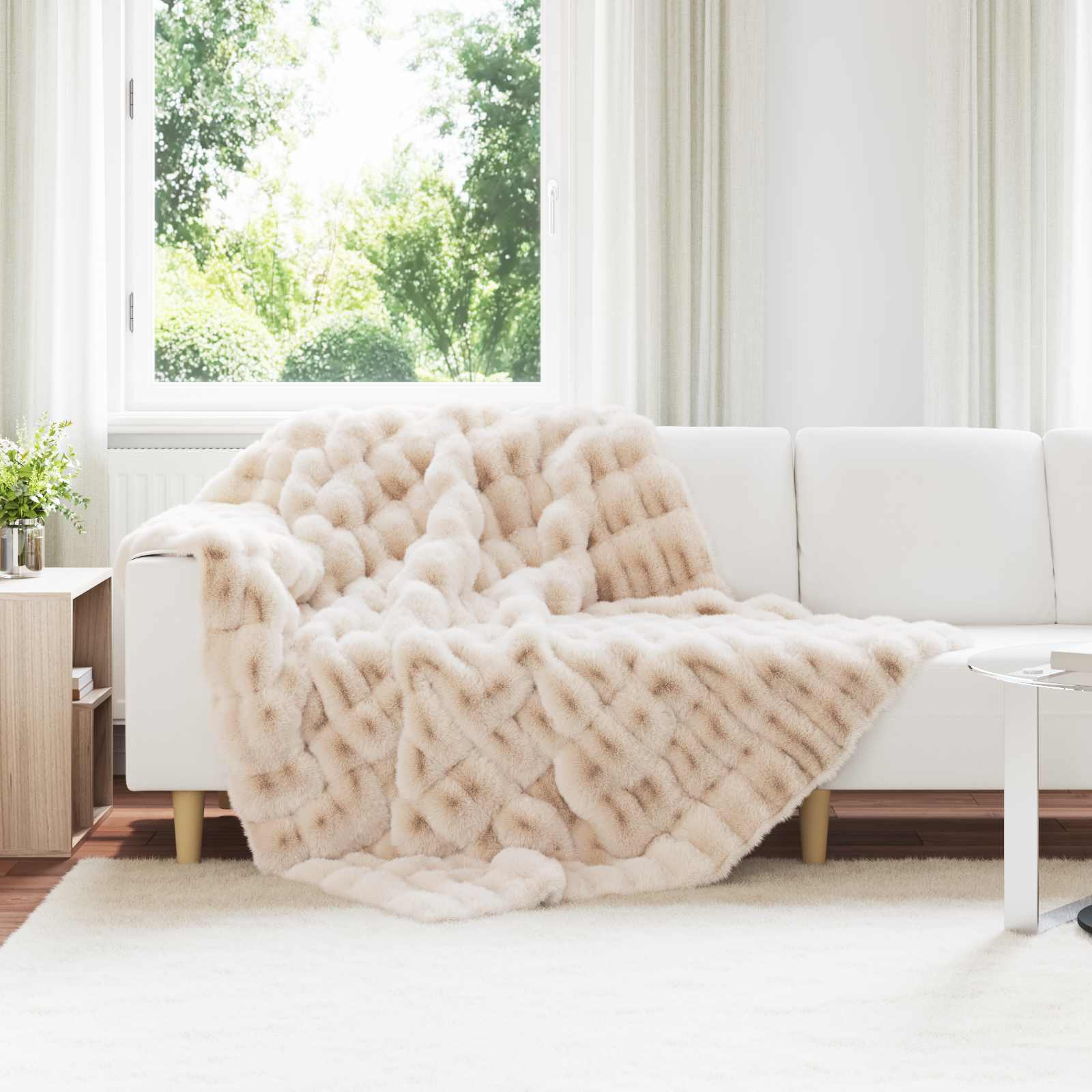 Rutschfeste Decke aus Kunstkaninchenfell Olite Beige Polyester