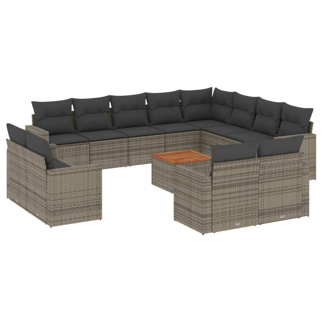 13-tlg. Garten-Sofagarnitur mit Kissen Schwarz Poly Rattan
