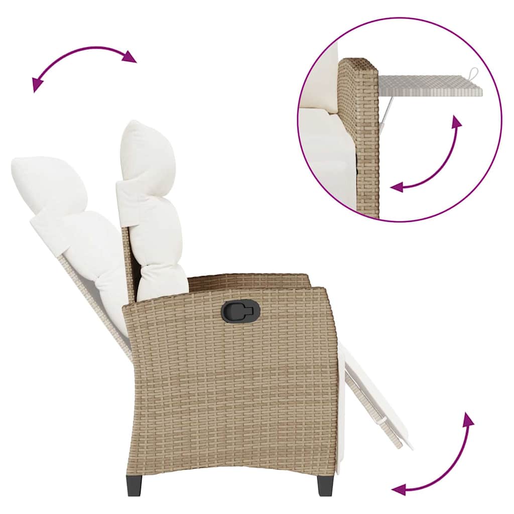 Gartensessel mit Beistelltisch Verstellbar Schwarz Poly Rattan