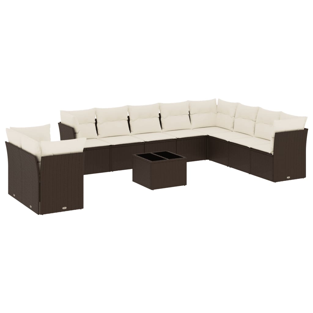 10-tlg. Garten-Sofagarnitur mit Kissen Schwarz Poly Rattan