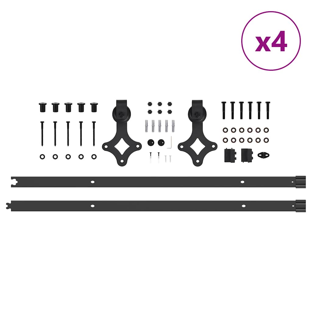 Schiebetürbeschlag-Set 152,5 cm Stahl Schwarz