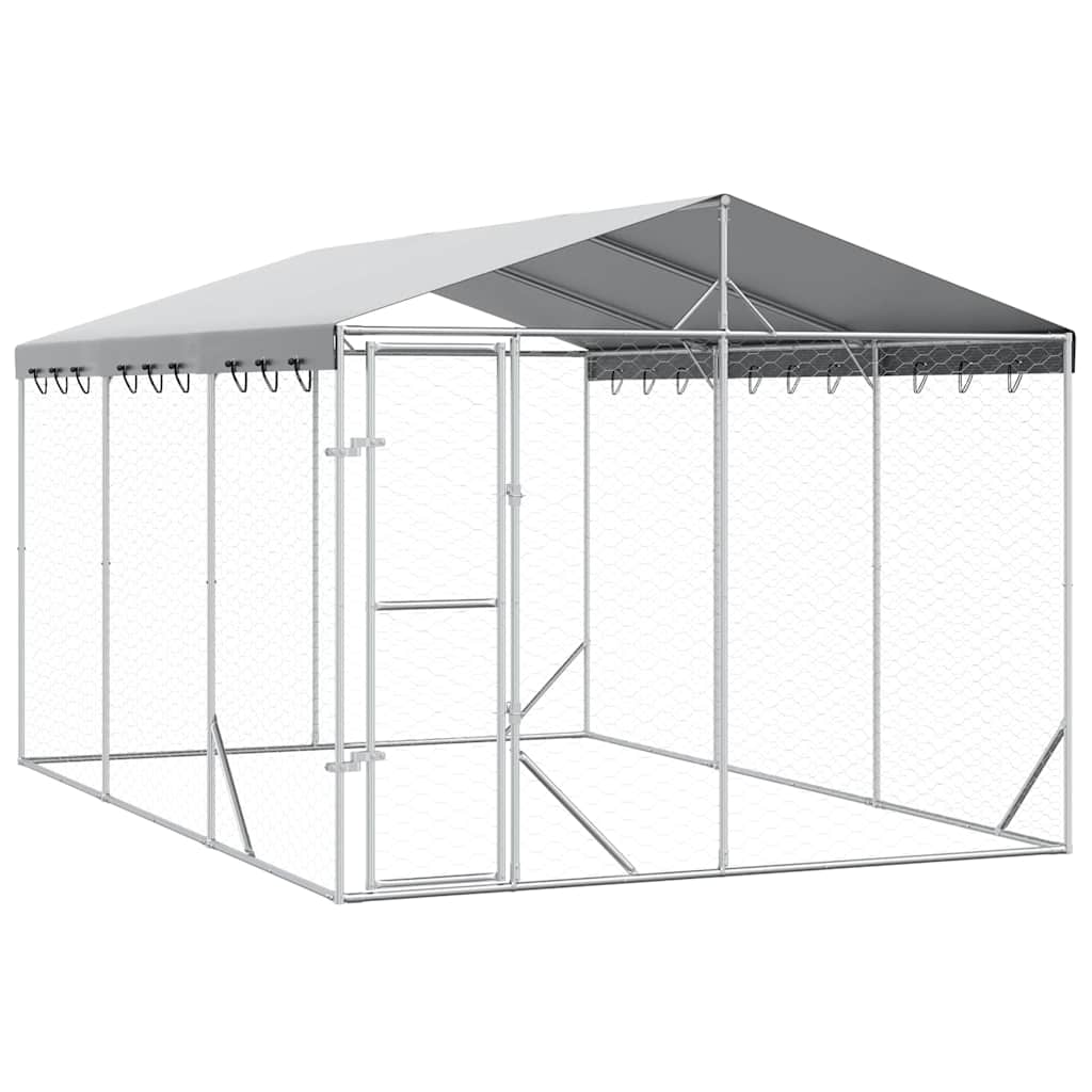 Outdoor-Hundezwinger mit Dach Silber 3x1,5x2,5m Stahl Verzinkt