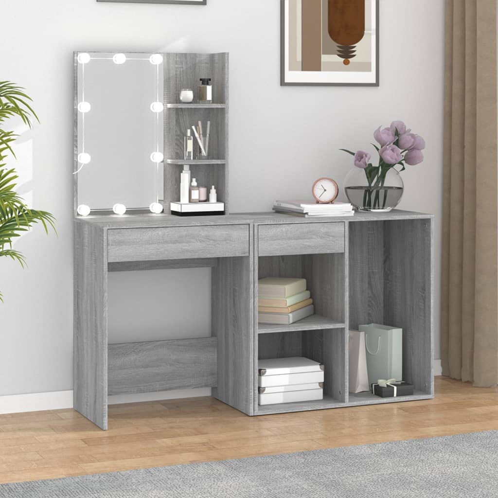 LED-Schminktisch mit Schrank Weiß Holzwerkstoff