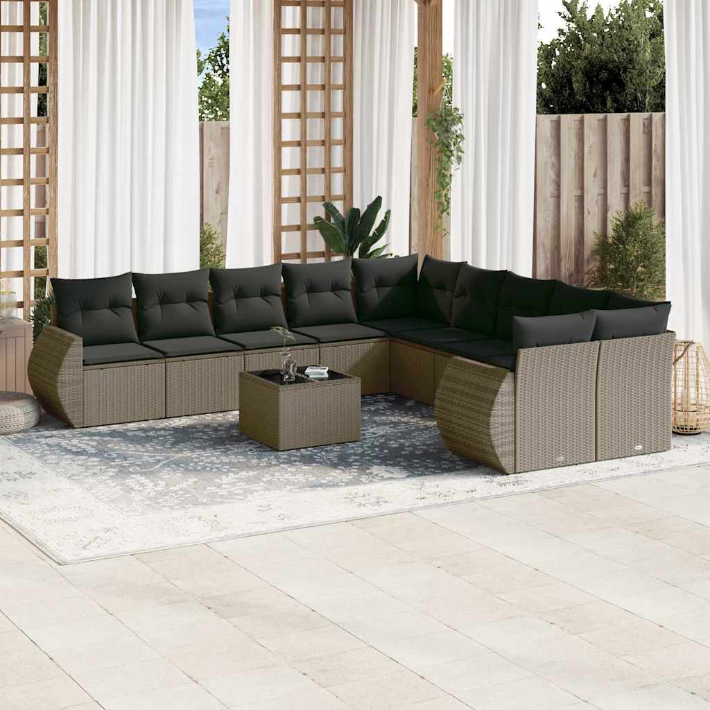 10-tlg. Garten-Sofagarnitur mit Kissen Schwarz Poly Rattan