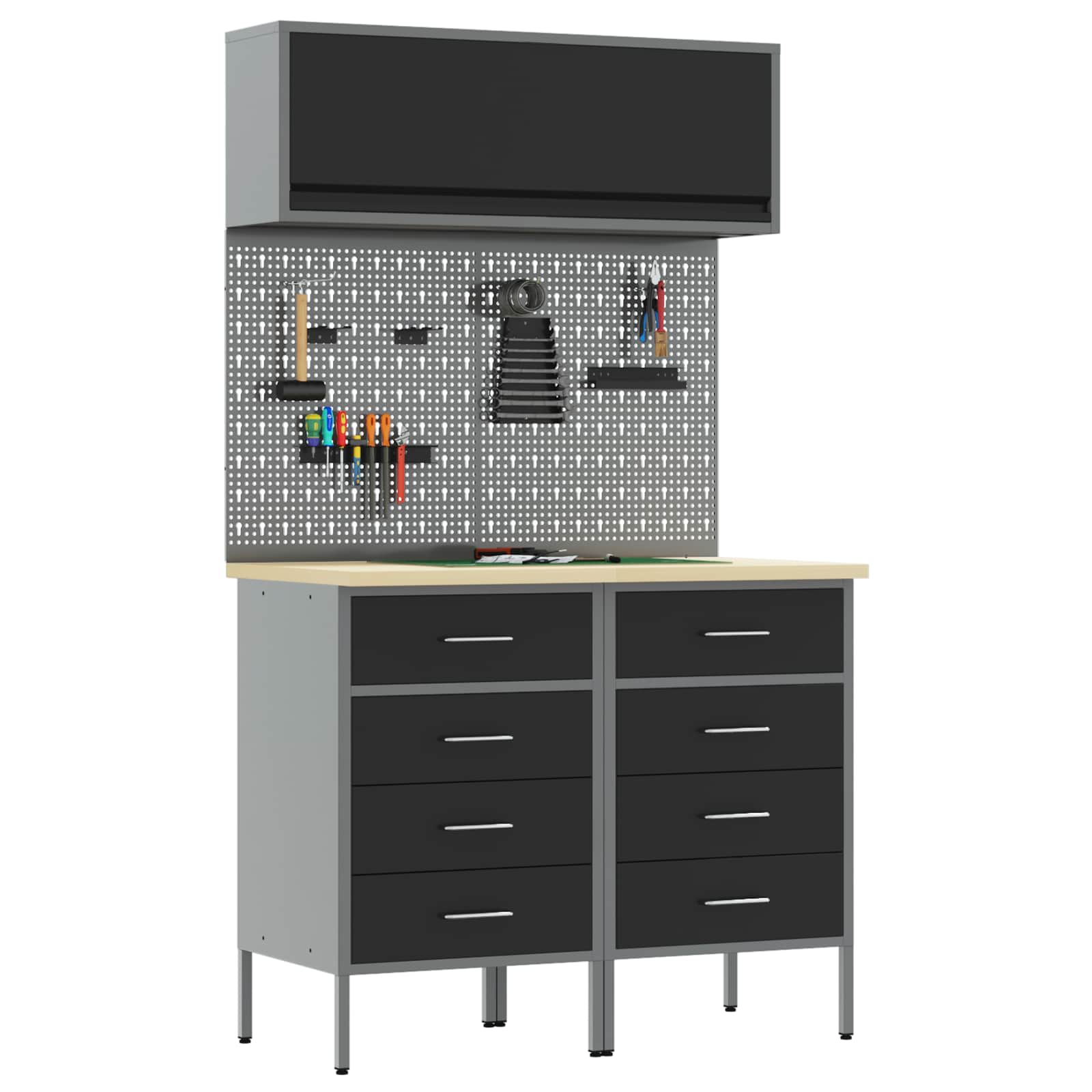 Arbeitsschrankset mit Schubladen mit Regal 8 pcs Grau