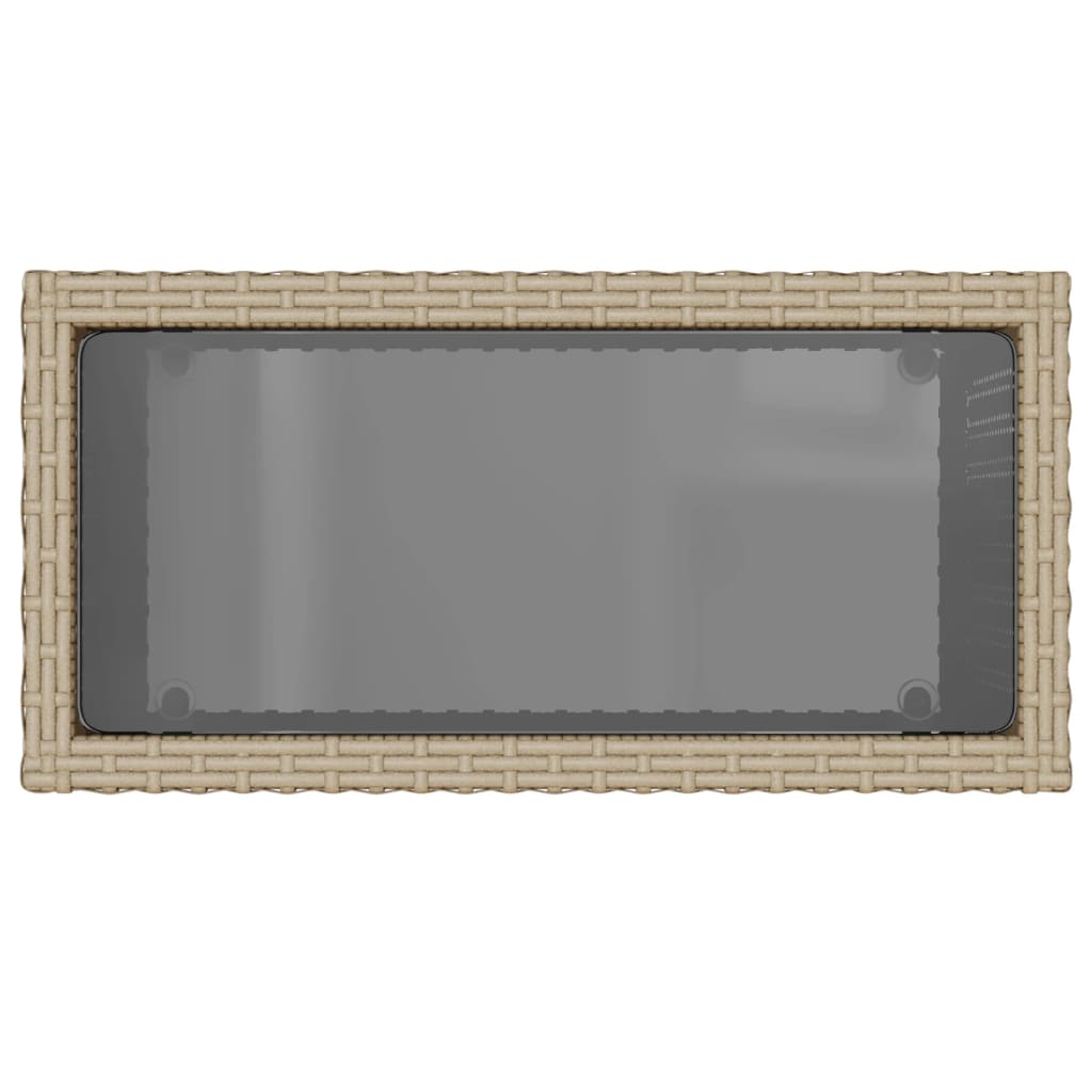 Garten-Beistelltisch mit Glasplatte Schwarz 58x27,5x55cm Rattan