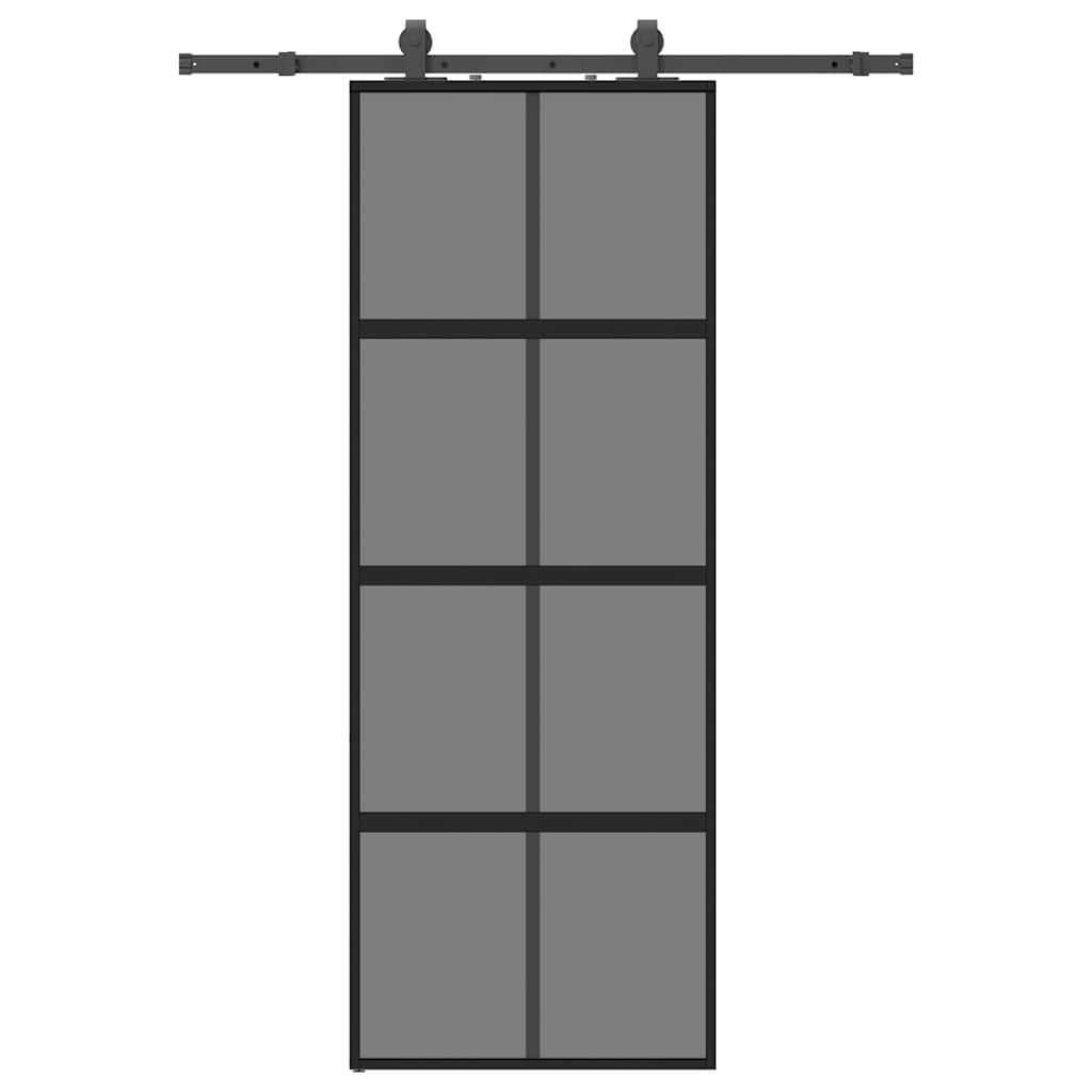 Schiebetür mit Beschlag Schwarz 76x205 cm Hartglas