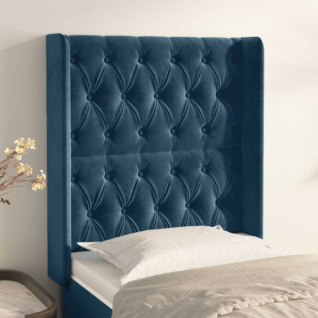 Kopfteil mit Ohren Dunkelblau 93x16x78/88 cm Samt