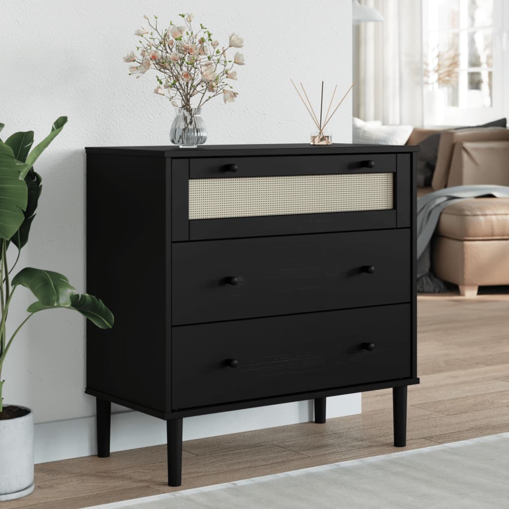 Schubladenkommode SENJA Rattan-Look Braun 80x40x80 Kiefernholz