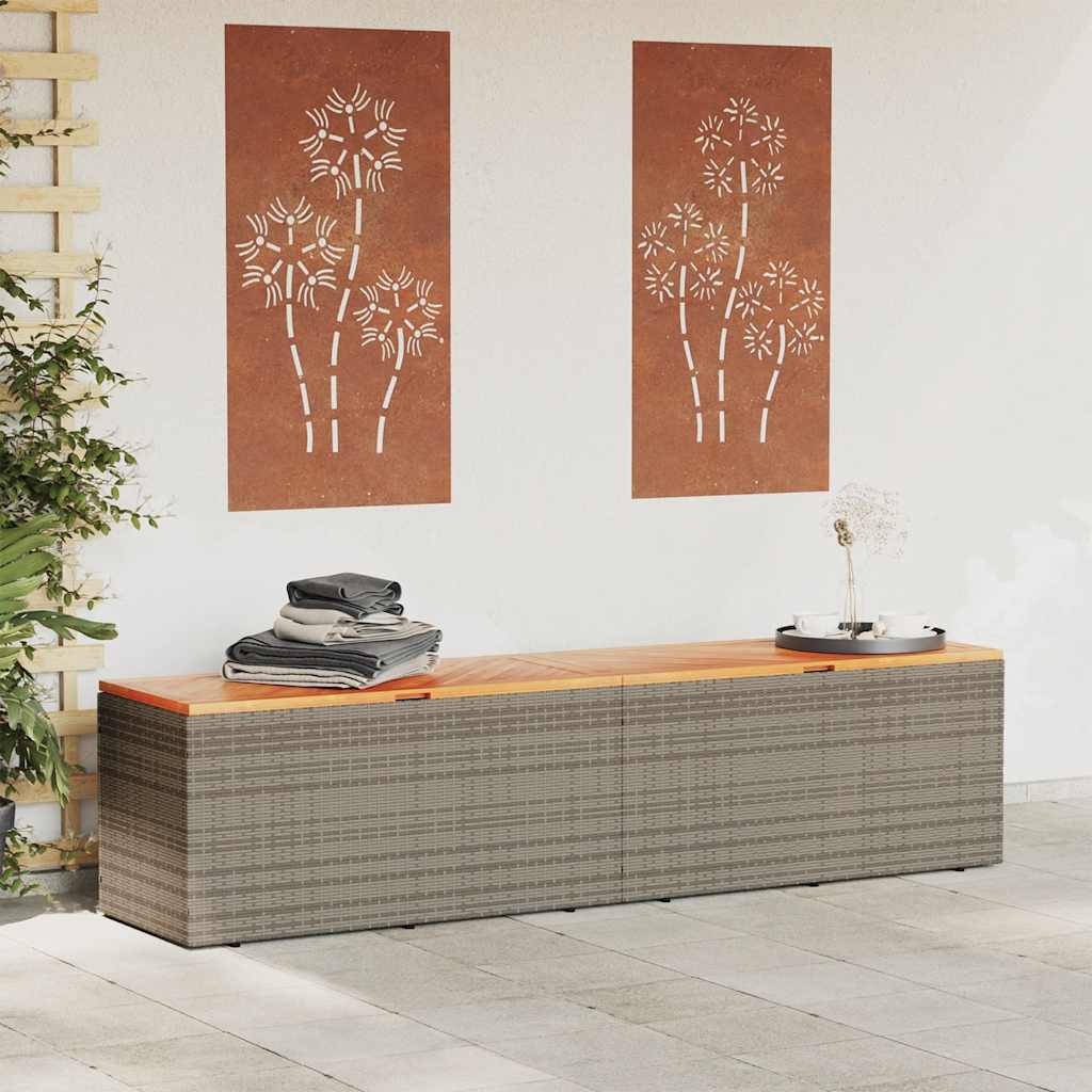 Gartentruhe Schwarz 110x50x54 cm Poly Rattan Akazienholz