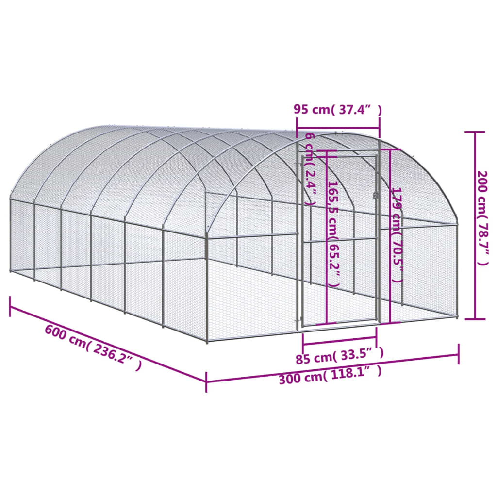 Outdoor-Hühnerstall 3x2x2 m Verzinkter Stahl