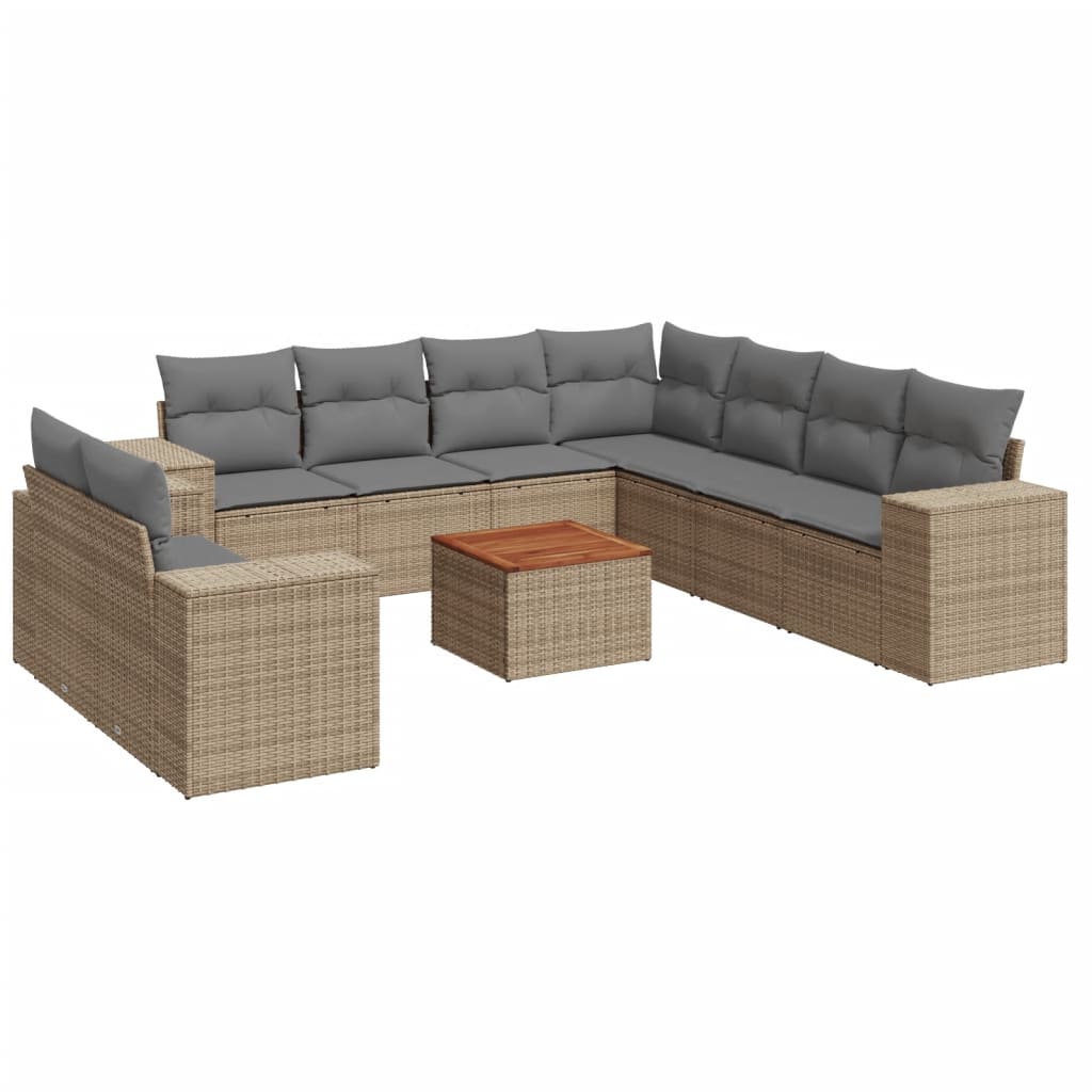 10-tlg. Garten-Sofagarnitur mit Kissen Schwarz Poly Rattan