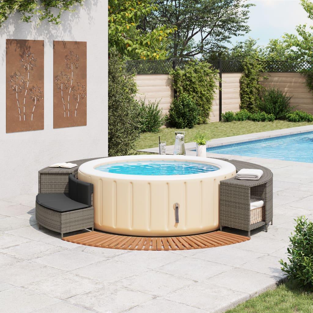 Whirlpool-Umrandung Schwarz Poly-Rattan und Massivholz Akazie