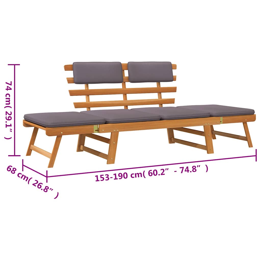 Gartenbank mit Auflagen 2-in-1 190 cm Grau Massivholz Akazie