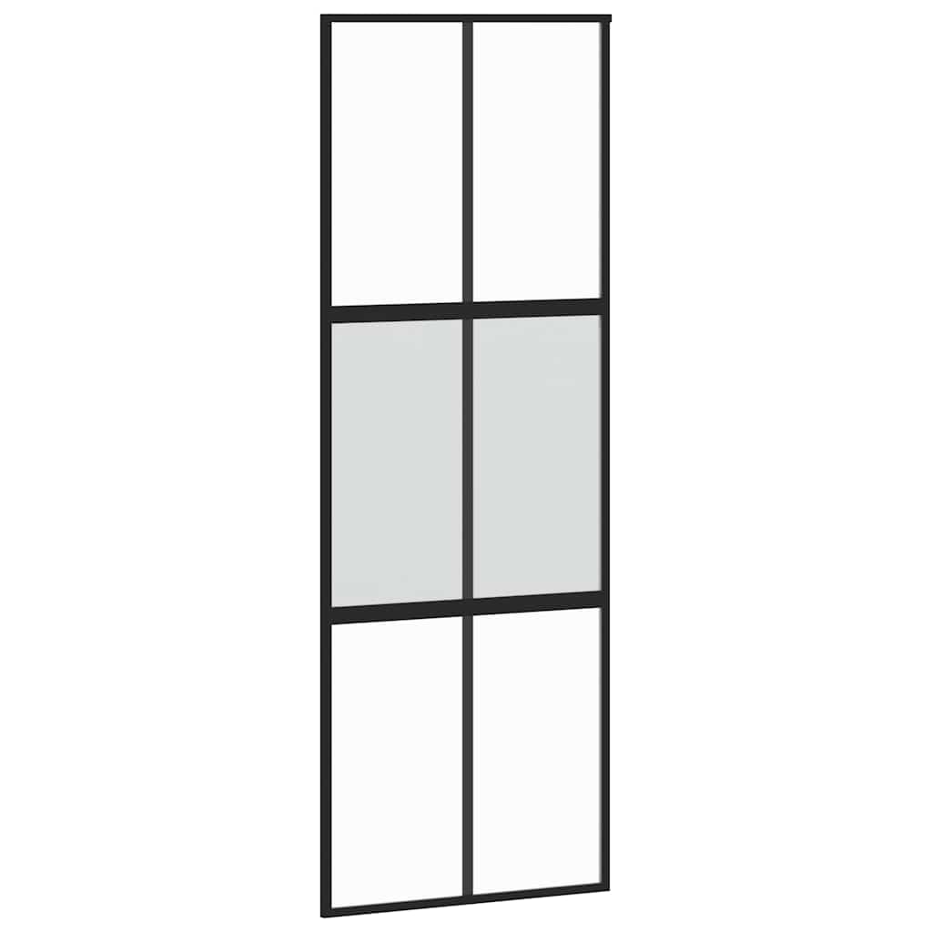 Schiebetür mit Beschlag Schwarz 76x205 cm Hartglas