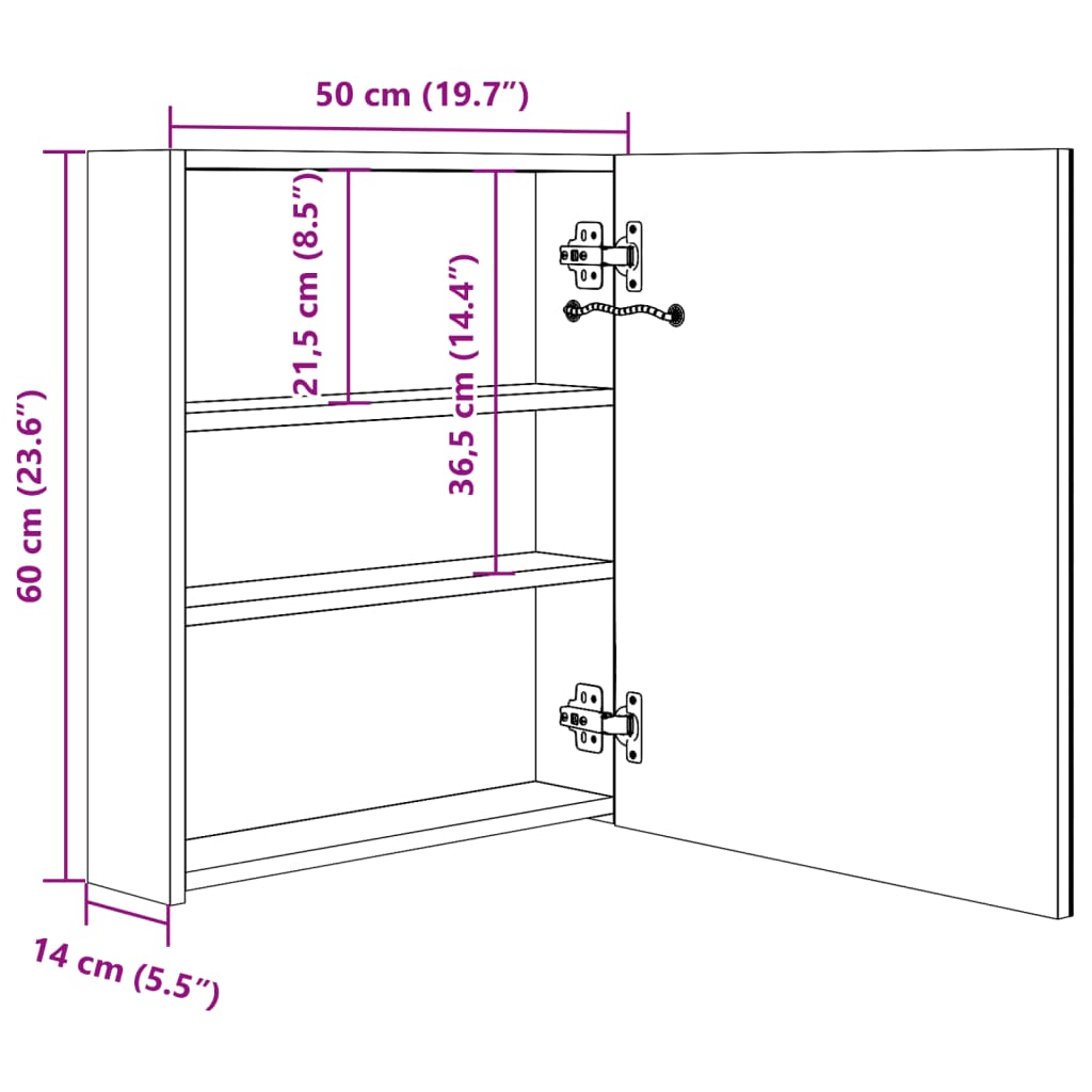 LED-Bad-Spiegelschrank Betongrau 50x14x60 cm