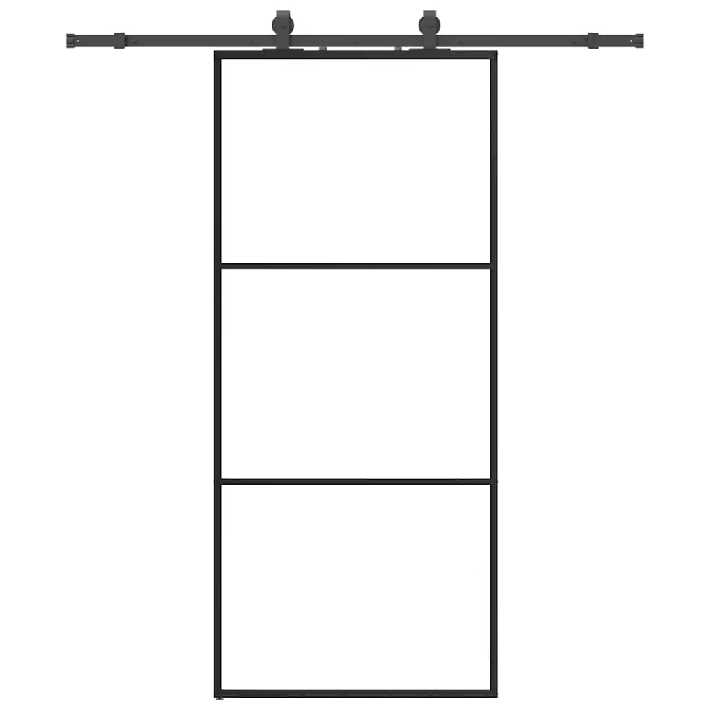 Schiebetür mit Beschlag Schwarz 76x205 cm ESG-Glas