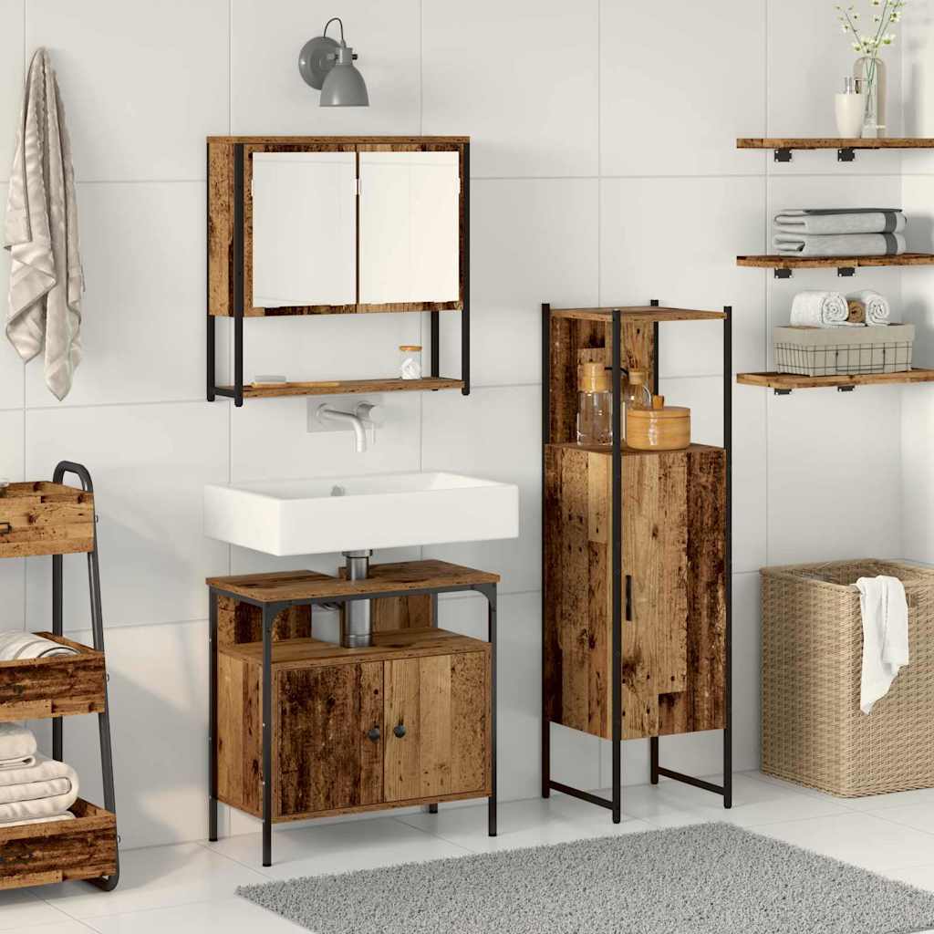 3-tlg. Badmöbel-Set Schwarz Holzwerkstoff