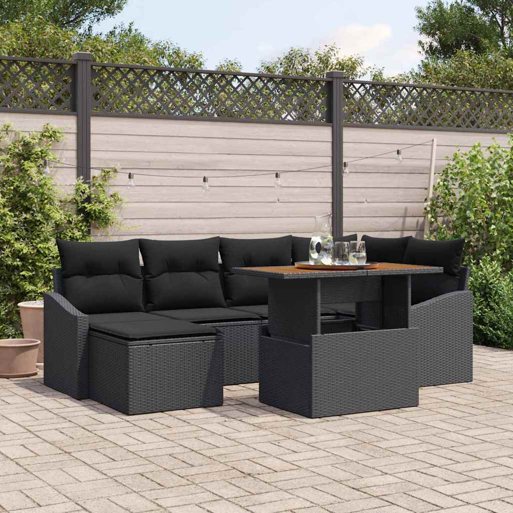 Garten Essgruppe mit Kissen 7 pcs Schwarz und Creme